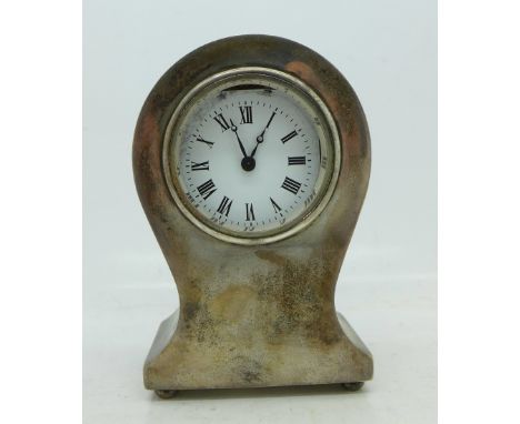 A hallmarked silver cased clock, with inscription on case back, a/f, 98mm