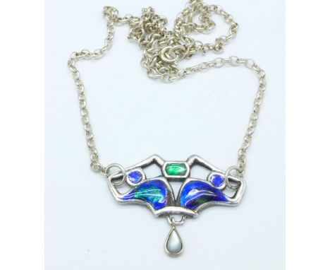A Charles Horner silver and enamel necklet, enamel a/f