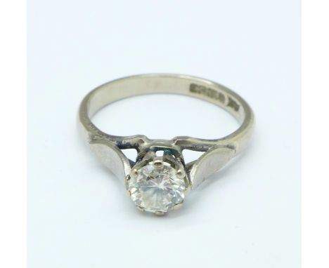 An 18ct white gold, diamond solitaire ring, 3g, K, approximately 0.5 carat diamond weight