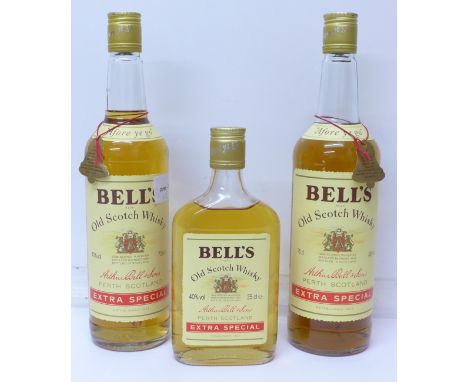 Two bottles and a half bottle of Bell's Old Scotch Whisky