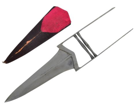 An early 20th Century&nbsp;Indian Katar / push dagger. The dagger of white metal construction having a thin triangular shaped