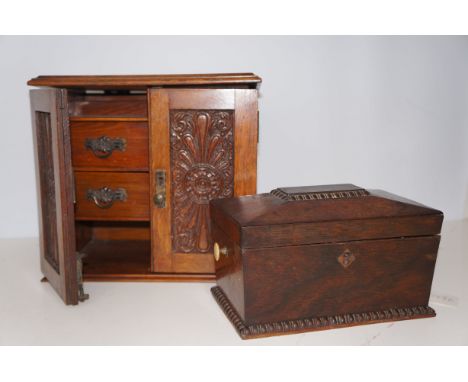 Early smokers cabinet together with a Victorian tea caddy 