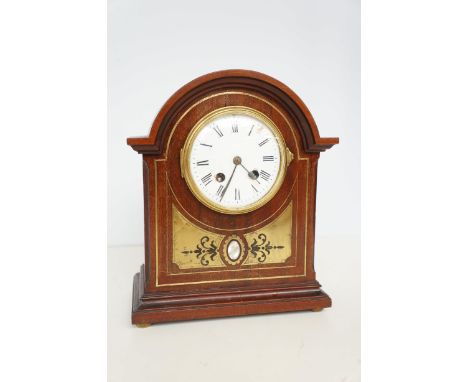 Victorian mantle clock with brass &amp; mother of pearl inlay 