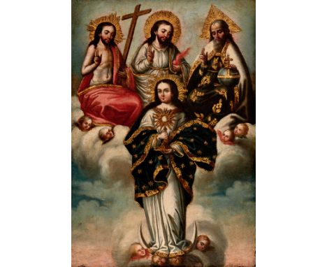 Attributed to Bernardo Rodriguez (active in Quito, Ecuador, circa 1770)"The Inmaculate&nbsp;Conception and The Holy Trinity"O