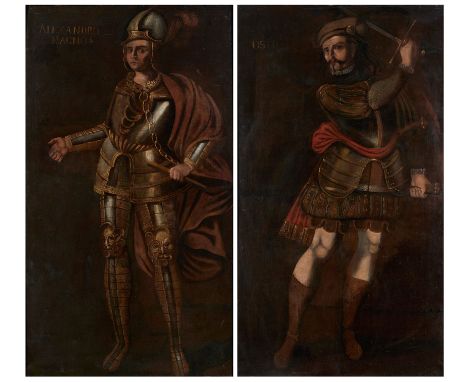 Novo-Hispanic school. Mexico. 17th century.“Portraits of Alexander the Great and El Çid Campeador”Pair of oil paintings o can