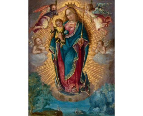 Baltasar de Echave Ibia (Mexico City, New Spain, ¿1583-84? - 1644)"Coronation of the Virgin"Oil on copper.24,5 x 18,3 cm.Balt