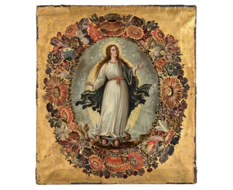 Isabel de Santiago (Real audiencia de Quito, circa 1660/1670 - 1714)“Tota Pulchra”.Oil on canvas.77 x 69 cm.Exquisite portray