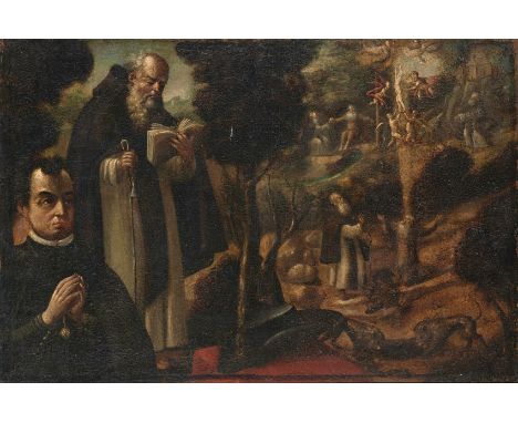 Diego de Borgraf (Antwerp, Flanders, 1618 – Puebla, Viceroyalty of New Spain, 1686)"Saint Anthony the Great with Donor"Oil on