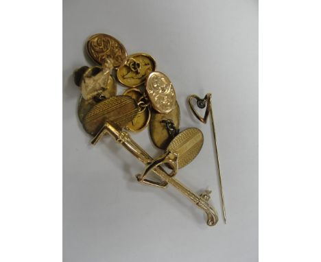 A pair of 9ct cufflinks and plated pins etc