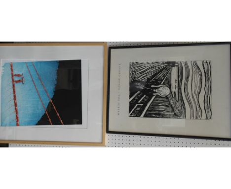 A quantity of prints to include France Hilon (b. 1942): A pair of Limited Edition colour etchings depicting coastal views, to