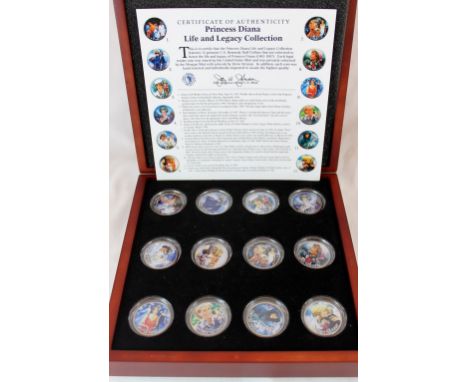 Princess Diana life and legacy collection, 12 coin collection, American half dollars, Morgan mint boxed with certificate