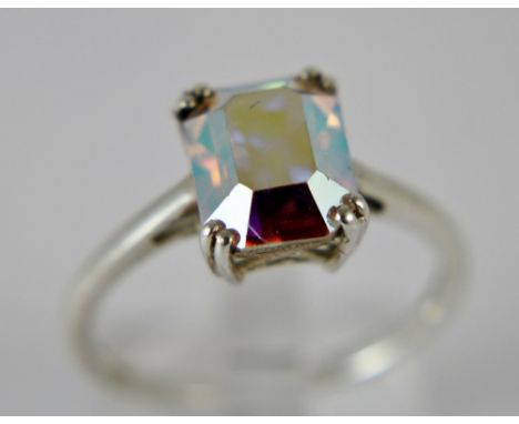 Silver moon beam quartz ring, size R-S