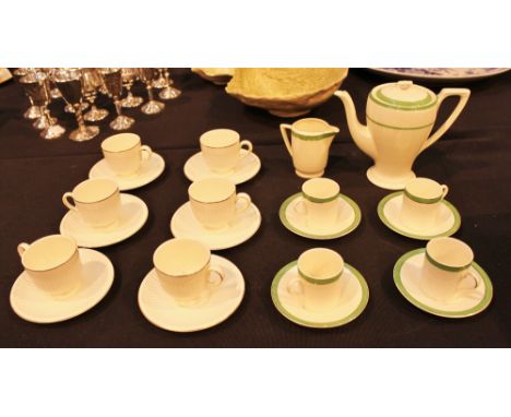 Myott coffee pot, Solian ware and Wedgwood cups and saucers