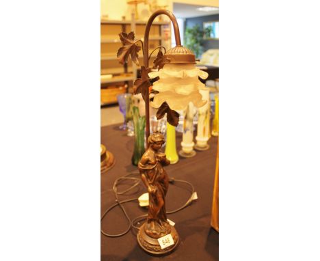 Bronzed figural single shade table lamp