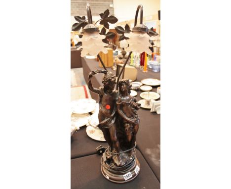 Large bronzed twin light figural lamp