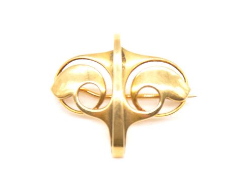 Murrle Bennet - an Art Nouveau yellow metal brooch to take a fob, 30mm wide with sprung loop, marked 15ct Prov. Patent and th
