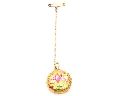 LeCoultre - a yellow metal, enamel and rose cut diamonds full hunter lady's fob watch, the white enamel dial with Arabic nume