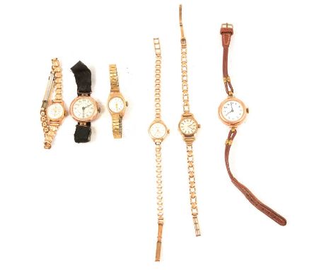 Six ladies' vintage gold and yellow metal cased wristwatches, MuDu - a lady's vintage yellow metal wristwatch, 11mm circular 