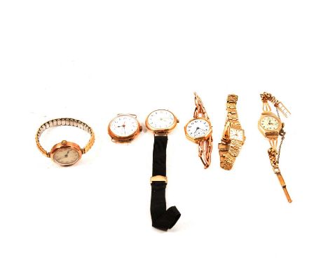 Five ladies' 9 carat yellow gold vintage wristwatches and a filled gold vintage wristwatch, Avia - a lady's yellow metal vint
