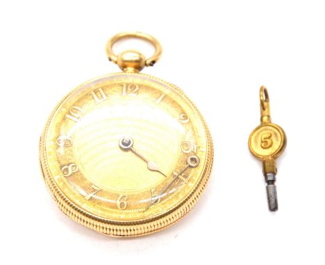 A George III 18 carat gold open face pocket watch, the circular gold-coloured dial with raised Arabic numeral matt chapter ri