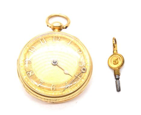 A George III 18 carat gold open face pocket watch, the circular gold-coloured dial with raised Arabic numeral matt chapter ri