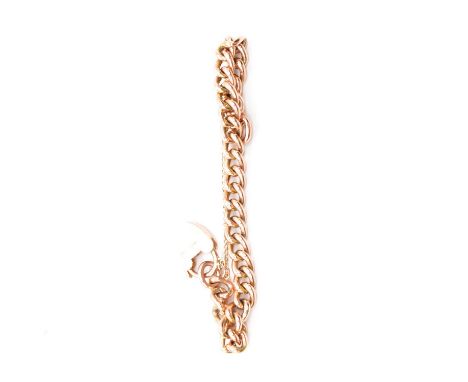 A rose metal hollow curb link bracelet, 7.3mm gauge alternating plain and chased hollow links, each marked 9c, fitted with a 