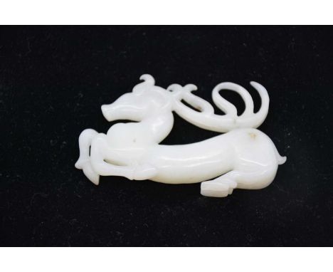 A late Qing dynasty Hetian white jade horse pendant, 8.4x 5cm, 71.g.