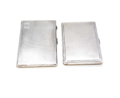 Two silver engine turned cigarette cases, one by John Rose, Birmingham 1944, 14x8.5cm; the other by Saunders, Shepherd &amp; 