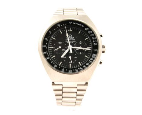 Omega - a gentleman's Speedmaster Mark II chronograph wristwatch, 29mm circular black baton dial with three subsidiary dials 