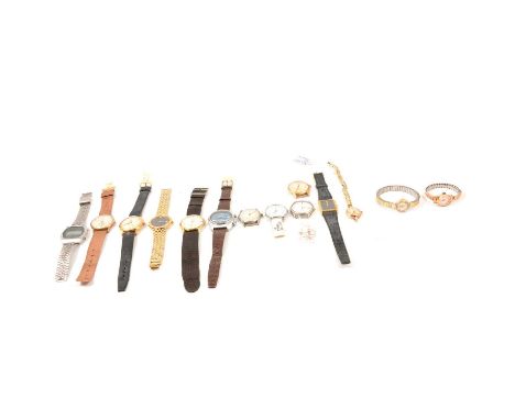 Fourteen vintage wristwatches, Corcina - a lady's 9 carat yellow gold wristwatch, 15mm silvered Arabic numeral and baton dial