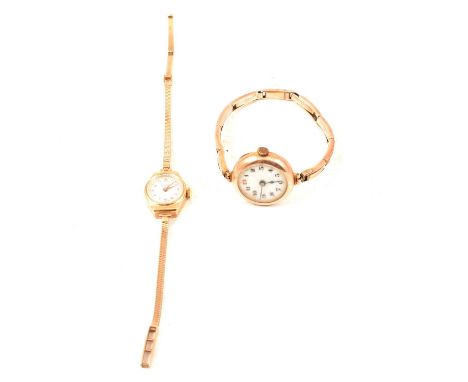 Two 9 carat gold vintage ladies' wristwatches, Rotary - a lady's 9 carat yellow gold wristwatch, 14mm circular white Arabic n