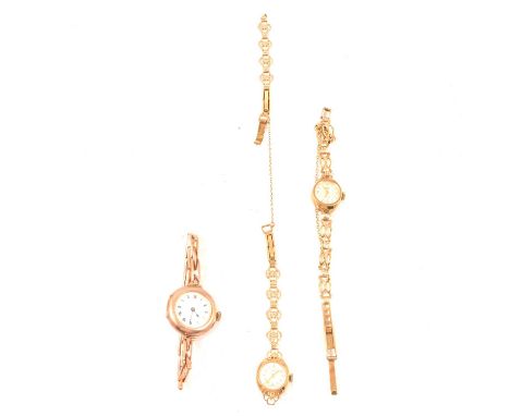 Three ladies' 9 carat yellow gold wristwatches, Rotary - a lady's 9 carat yellow gold bracelet watch, 14mm circular champagne