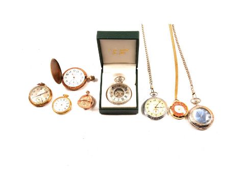 Eight vintage and modern pocket watches, a Tavannes gold-filled pocket watch, 38mm circular champagne dial with Arabic numera