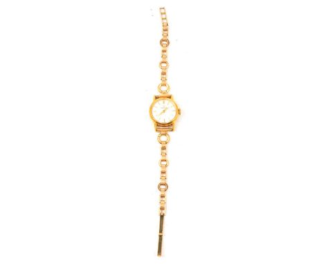 Omega - a lady's gold-plated bracelet watch, circular white baton dial in a 19mm gold-plated case with stainless steel back, 
