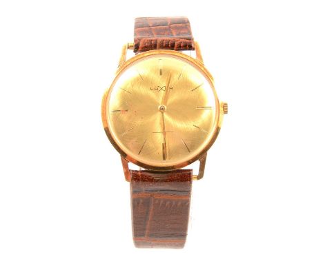 Luxor - a gentleman's yellow metal wristwatch, the 30mm circular champagne baton dial with subsidiary seconds dial in a 34mm 