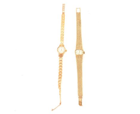 Two vintage ladies' 9 carat gold bracelet wristwatches, Rotary - a lady's 9 carat yellow gold wristwatch, 10x13mm rectangular