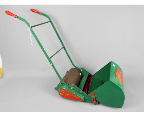 Webb - A Webb miniature lawnmower for children, complete with grassbox, wooden front rollers and handles, heavy metal rear ro