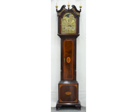 A GEORGE III EIGHT DAY MAHOGANY LONGCASE CLOCK, THE BREAKARCHED BRASS DIAL WITH DATE APERTURE, SUBSIDIARY SECONDS DIAL AND FO