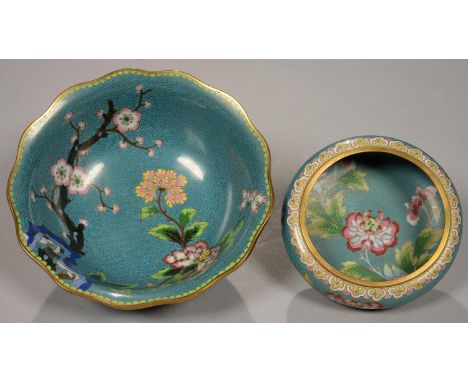TWO CHINESE CLOISONNE ENAMEL BOWLS, 14 AND 20CM D, 20TH C Good condition