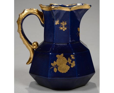 A MASON'S IRONSTONE COBALT AND GILT JUG WITH HYDRA HANDLE, 18CM H, C1830  Light wear to gilding, mainly on rim and handle
