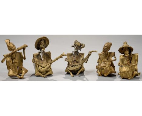 TRIBAL ART. A SET OF FIVE ASHANTI BRASS FIGURES OF SEATED MUSICIANS, 9CM H AND CIRCA, 20TH C  Good condition