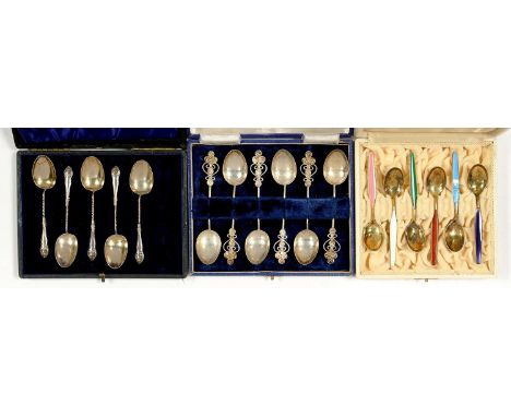 A HARLEQUIN SET OF SIX NORWEGIAN SILVER GILT AND GUILLOCHE ENAMEL COFFEE SPOONS, A&nbsp; SET OF SIX&nbsp; SOUTH EAST ASIAN CO