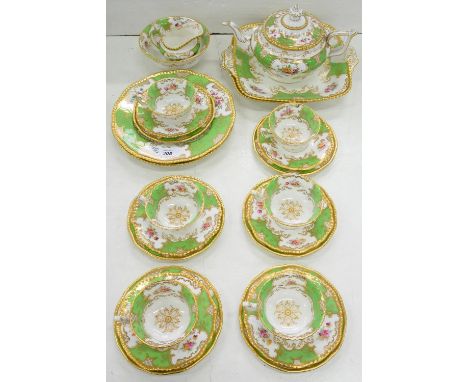 A COALPORT APPLE GREEN GROUND BATWING PATTERN TEA SERVICE,&nbsp; A PAIR OF PLATES AND A PAIR OF TWO HANDLED SQUARE DISHES, TE