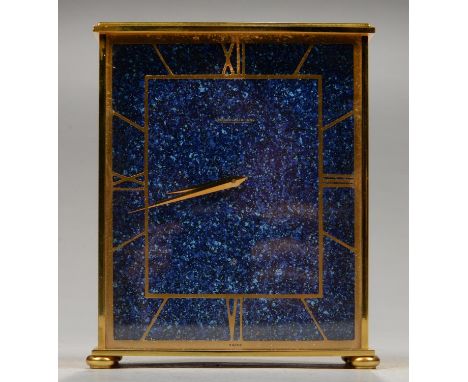 A JAEGER LECOULTRE GILT BRASS "LAPIS DIAL" EIGHT DAY TIMEPIECE WITH SKELETONISED CHAPTER RING, 15.5CM H, C1967  Good conditio