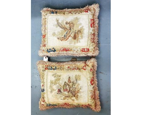 A PAIR OF AUBUSSON TAPESTRY CUSHIONS, APPROXIMATELY 38 X 30CM, 19TH / EARLY 20TH C  Faded and worn in places