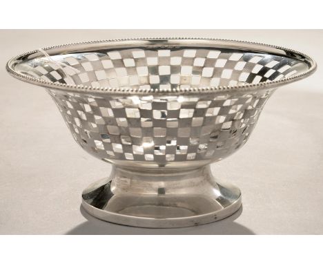 A GEORGE V PIERCED SILVER FRUIT BOWL WITH BEADED RIM, 20CM D, BY J. GLOSTER AND SONS LIMITED, BIRMINGHAM 1922, 7OZS  Piercing