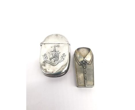 Two vesta cases, one Victorian silver by Rolason Brothers with engraved coat of arms one side and the other with monogram, th