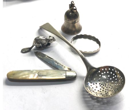 Selection of antique &amp; vintage silver includes miniature  beaver miniature silver tray silver fruit knife antique silver 