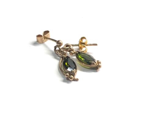 9ct gold vintage tourmaline drop earrings (2.1g) 