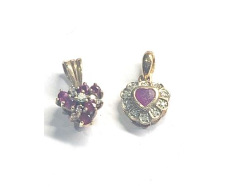 2 x 9ct gold vintage ruby &amp; diamond pendants (2.2g) 
